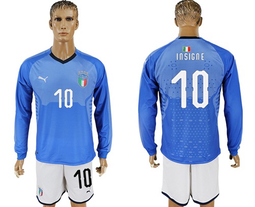 Italy #10 Insigne Blue Home Long Sleeves Soccer Country Jersey